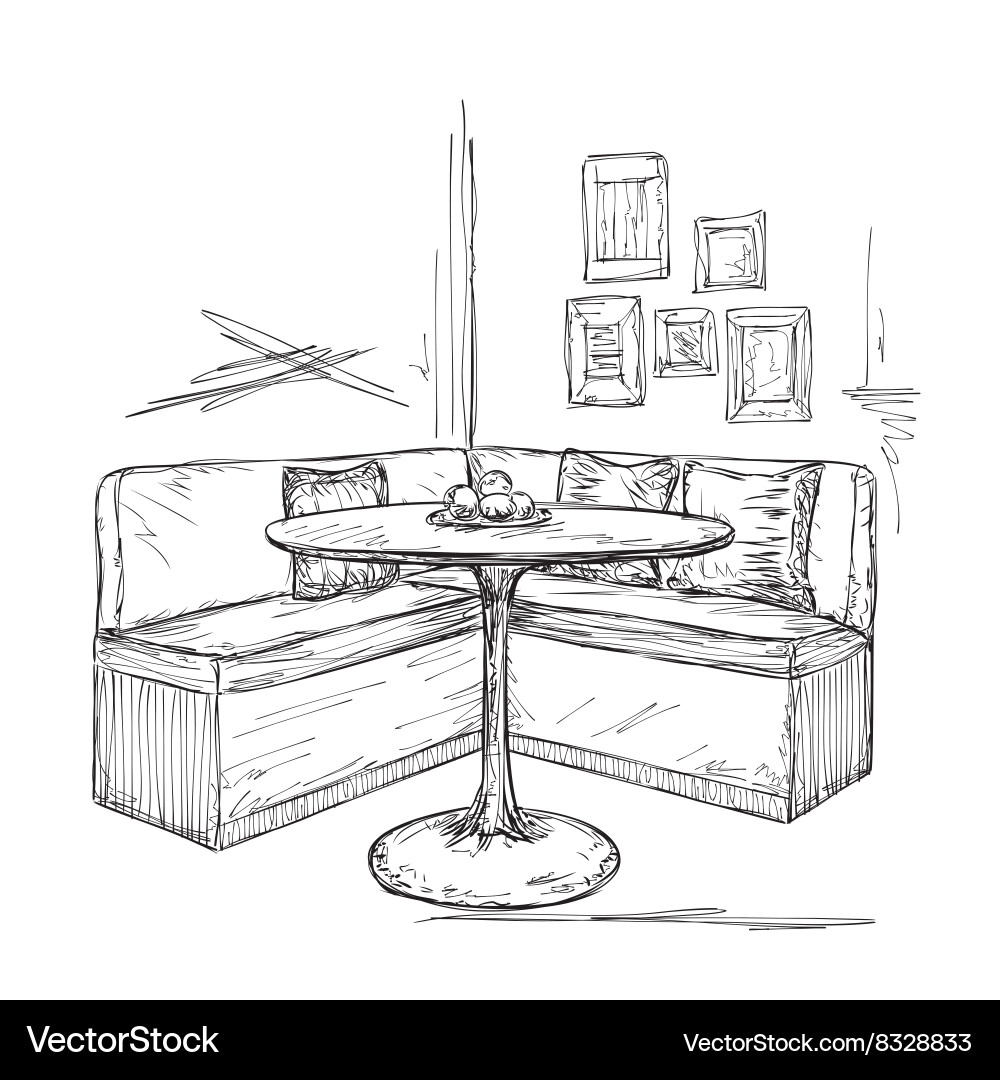 Cozy Kitchen Table and Sofa Sketch – Royalty-Free Vector | VectorStock, image size:1000x1080