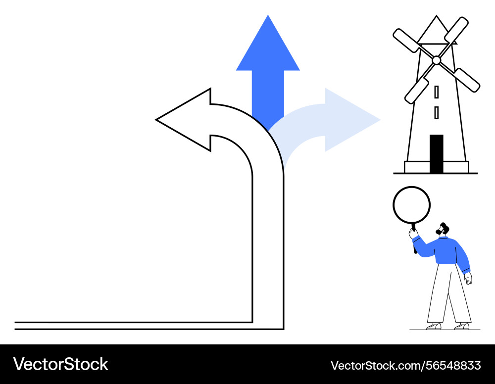 Decision-making path with arrows and windmill Decision-making path with arrows and windmill vector image