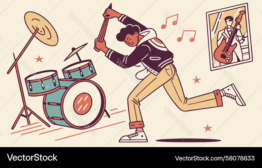 Dynamic Drummer Performance Vector Image