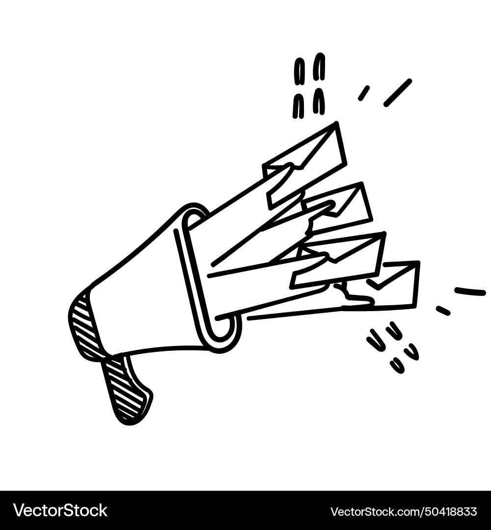 Hand drawn doodle megaphone with many letters Hand drawn doodle megaphone with many letters vector image
