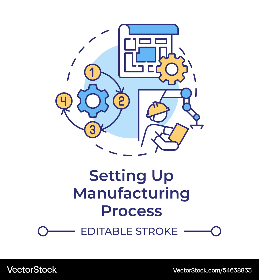 Setting up manufacturing process multi color Setting up manufacturing process multi color Vector Image