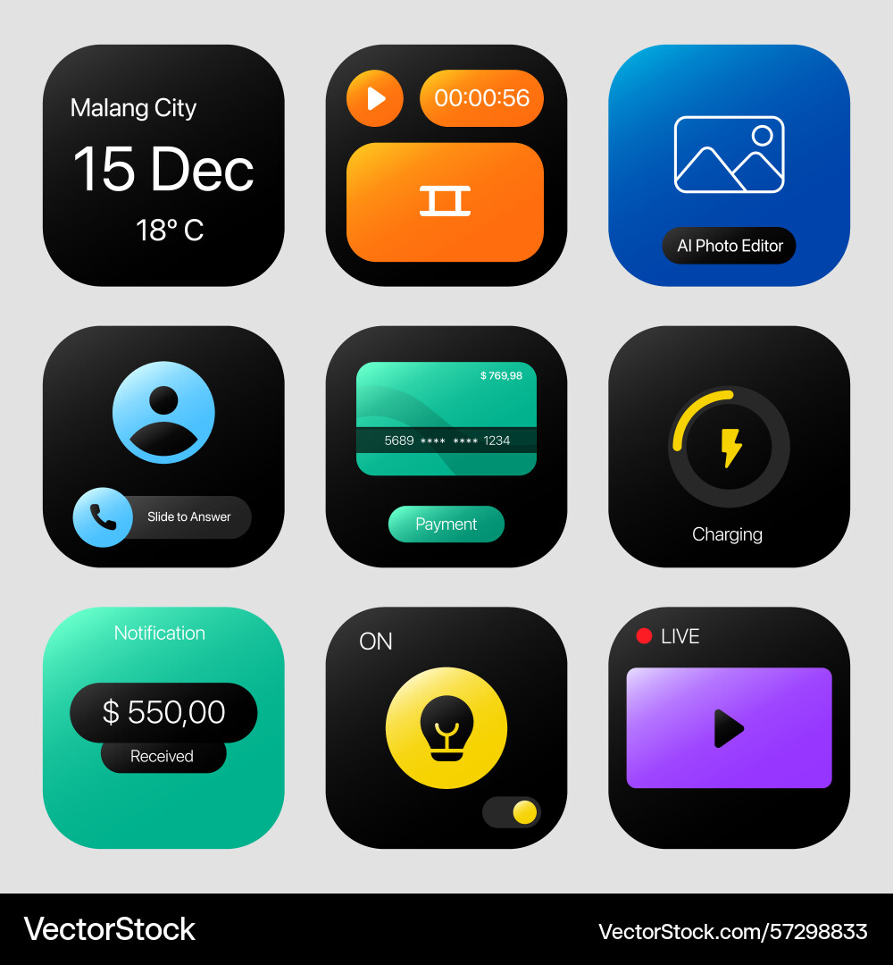 Smartwatch ui set with colorful app interface vector image
