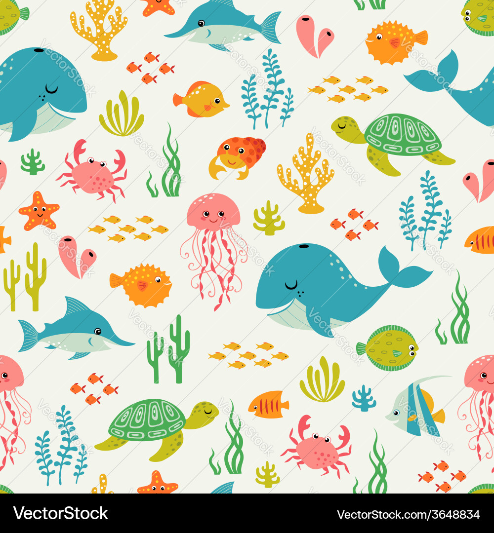 Colorful Underwater Animal Pattern – Royalty-Free Vector | VectorStock, image size:1000x1080