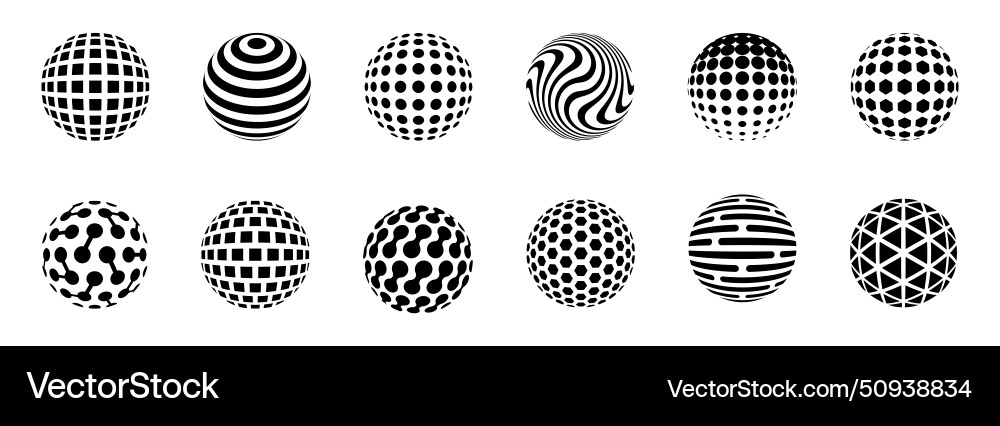 Dotted Sphere with Checkered & Striped Patterns Vector Image
