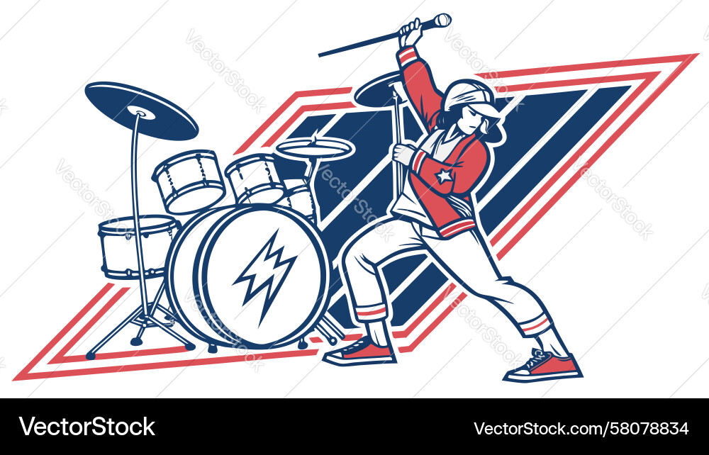 Dynamic Drummer Performance Vector Image