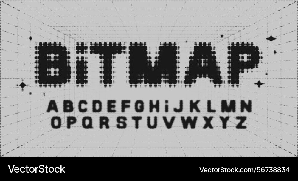 Halftone bitmap font blurred alphabet with dots vector image
