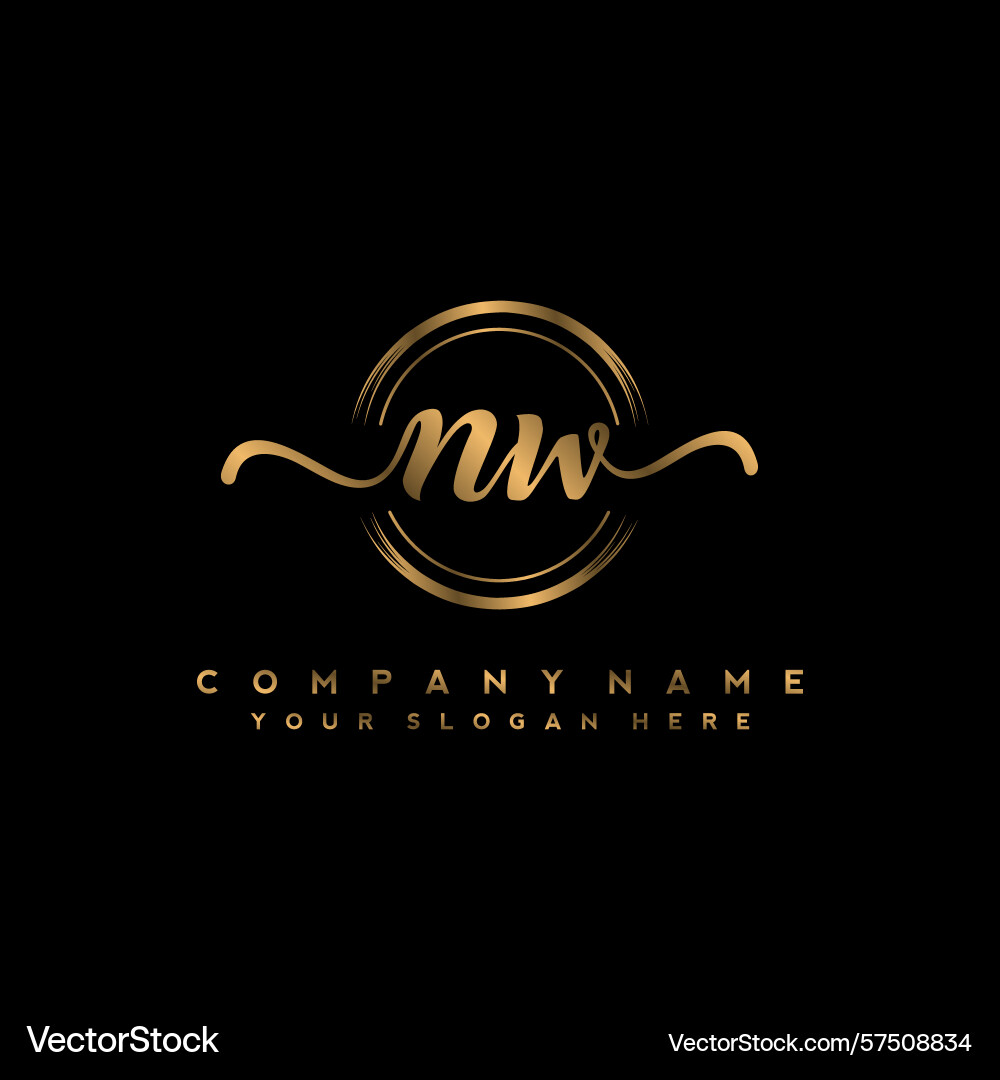 Nw initial handwriting logo with circular wave Nw initial handwriting logo with circular wave Vector Image
