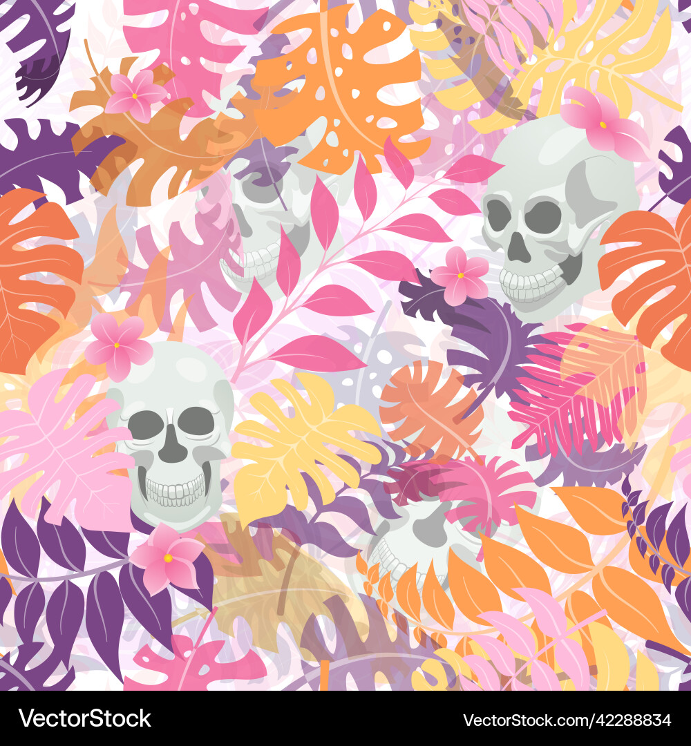 Seamless pattern with palm leaves flowers vector image