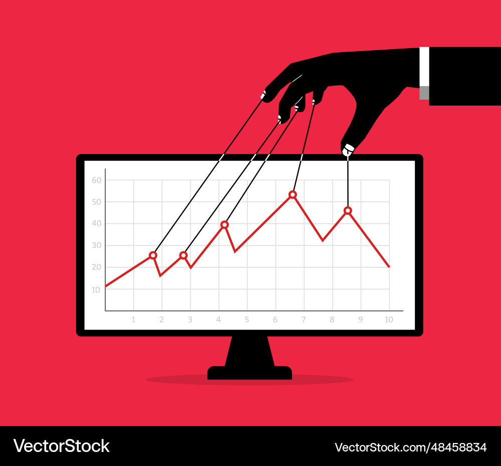 Stock market manipulation hands with strings over Stock market manipulation hands with strings over Vector Image