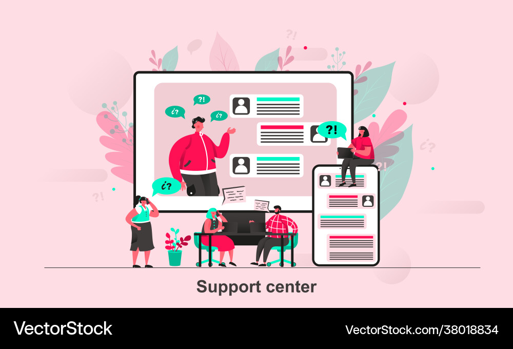Support center web concept design in flat style Support center web concept design in flat style Vector Image