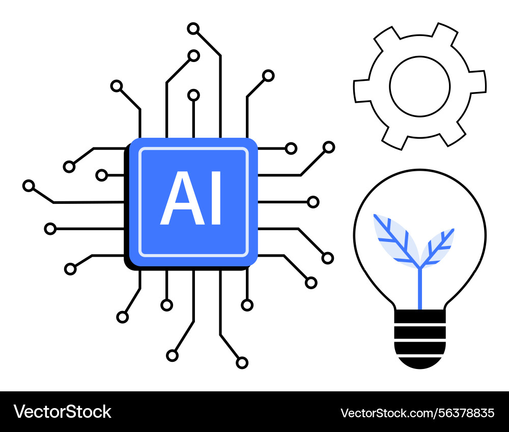 Artificial intelligence chip with circuit lines Artificial intelligence chip with circuit lines vector image