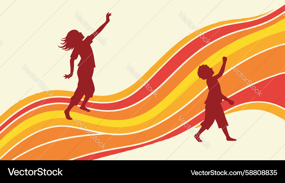 Dynamic duet joyful figures on wavy flowing path Vector Image