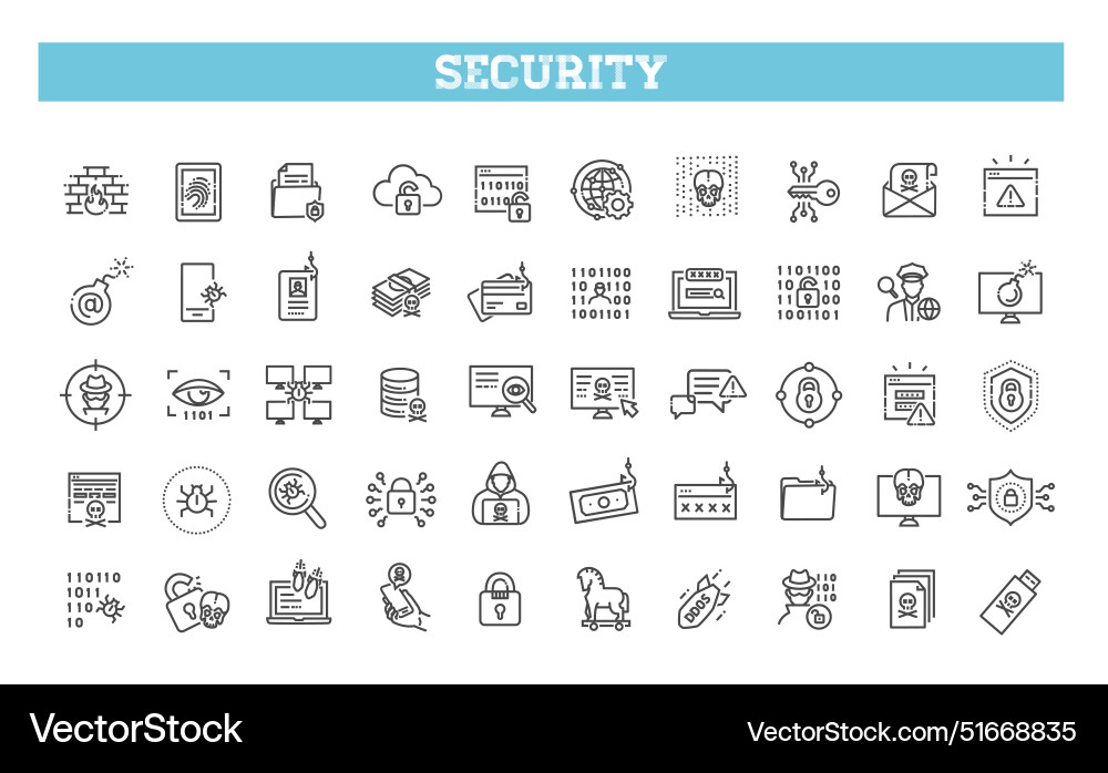 Hacking and cyber attack line icon set Hacking and cyber attack line icon set Vector Image