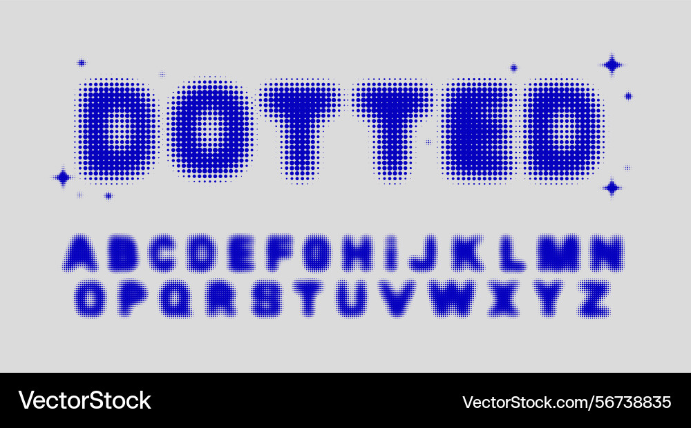 Halftone bitmap font blurred alphabet with dots vector image