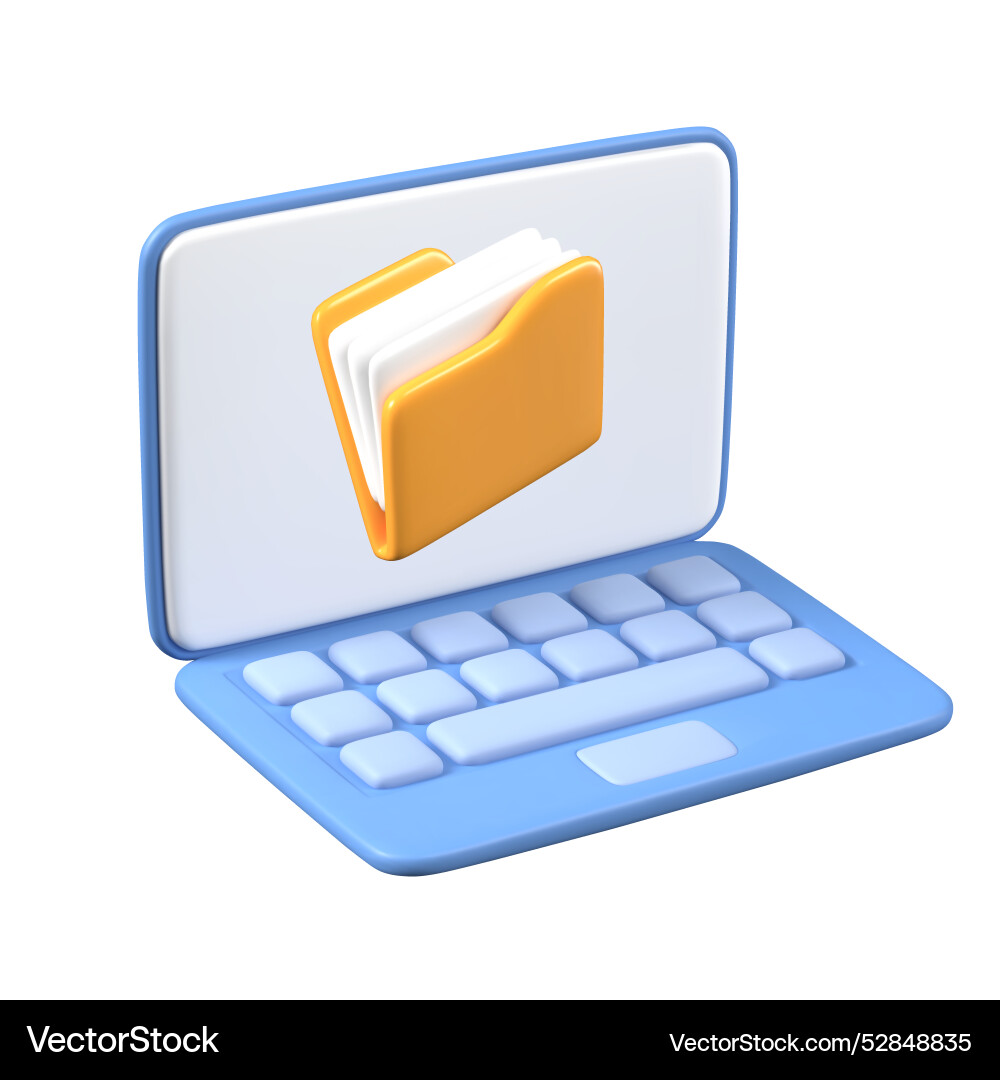 Realistic laptop with document folder on screen Realistic laptop with document folder on screen vector image
