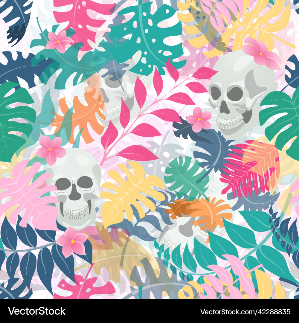 Seamless pattern with palm leaves flowers Seamless pattern with palm leaves flowers vector image