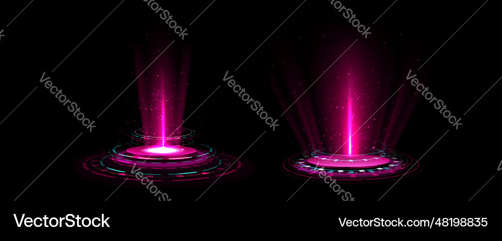 Set von rosa High-Tech-Hologramm-Portalen Vektorbild