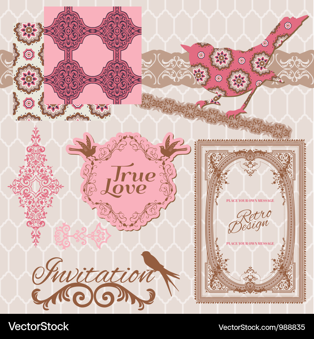 Vintage Scrapbooking Tiles & Birds Vector Image