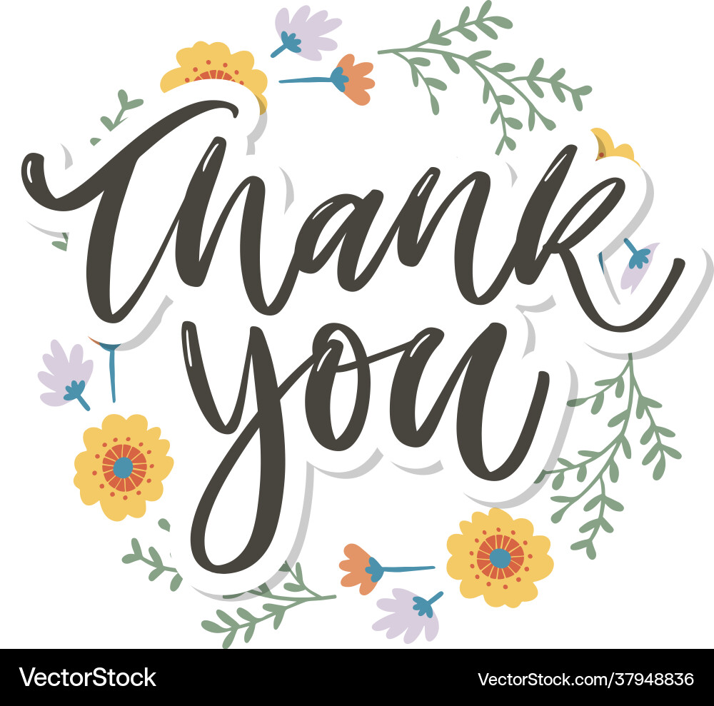 Cute thank you script card flowers letter text Cute thank you script card flowers letter text vector image