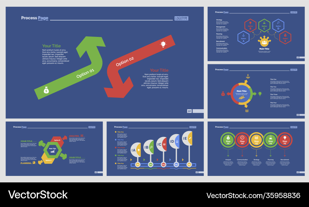 Fünf Marketing-Charts Diavorlagen Set Fünf Marketing-Charts Diavorlagen Set vektorbild