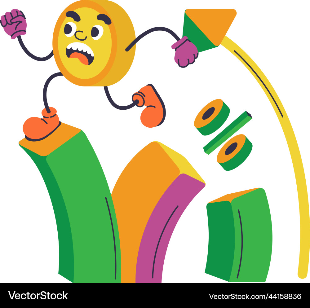 Money character running on visual graph investment vector image