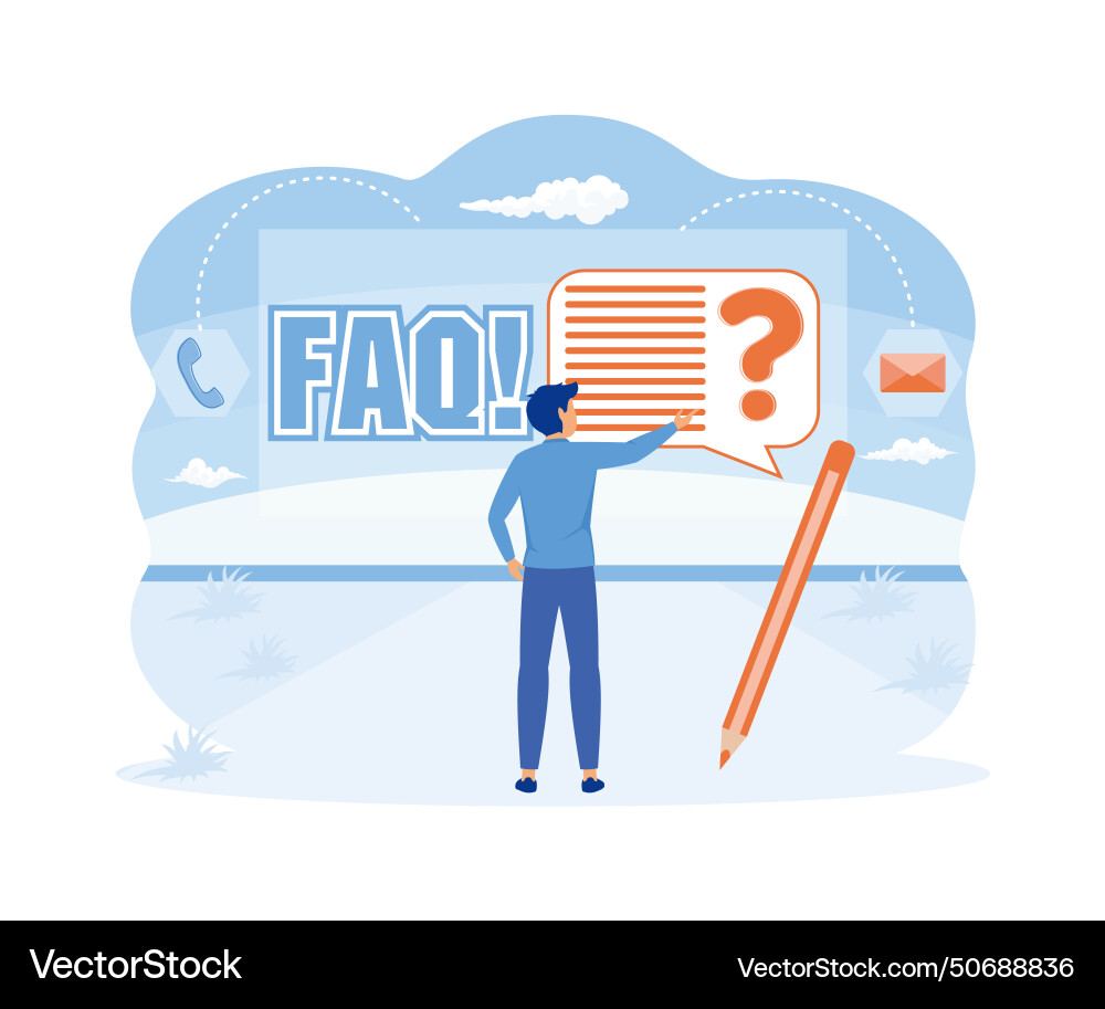 Sending customer support a question man ask Vector Image