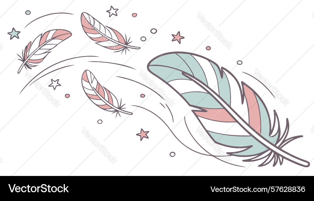 Set of colorful feathers floating in air design Vector Image
