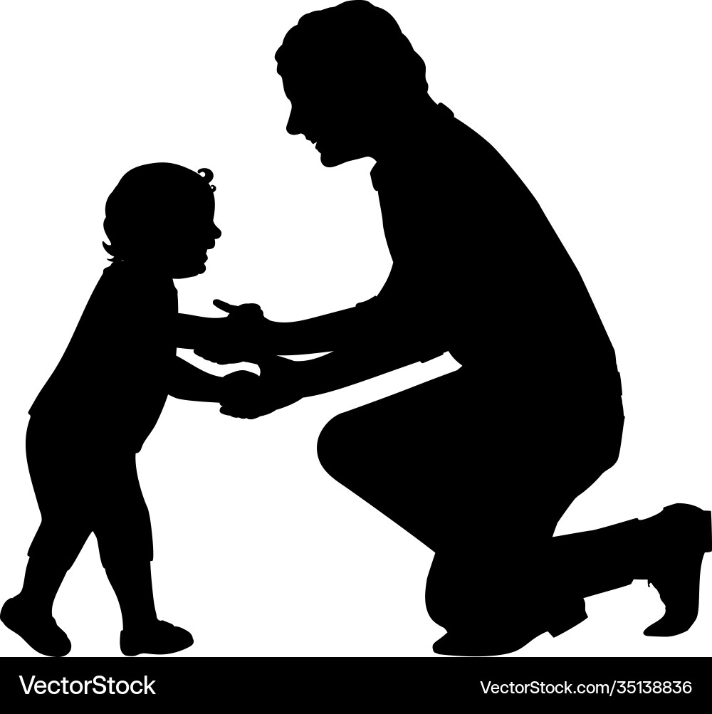 Silhouette Vater hält kleine Sohn Hände Silhouette Vater hält kleine Sohn Hände vektorbild