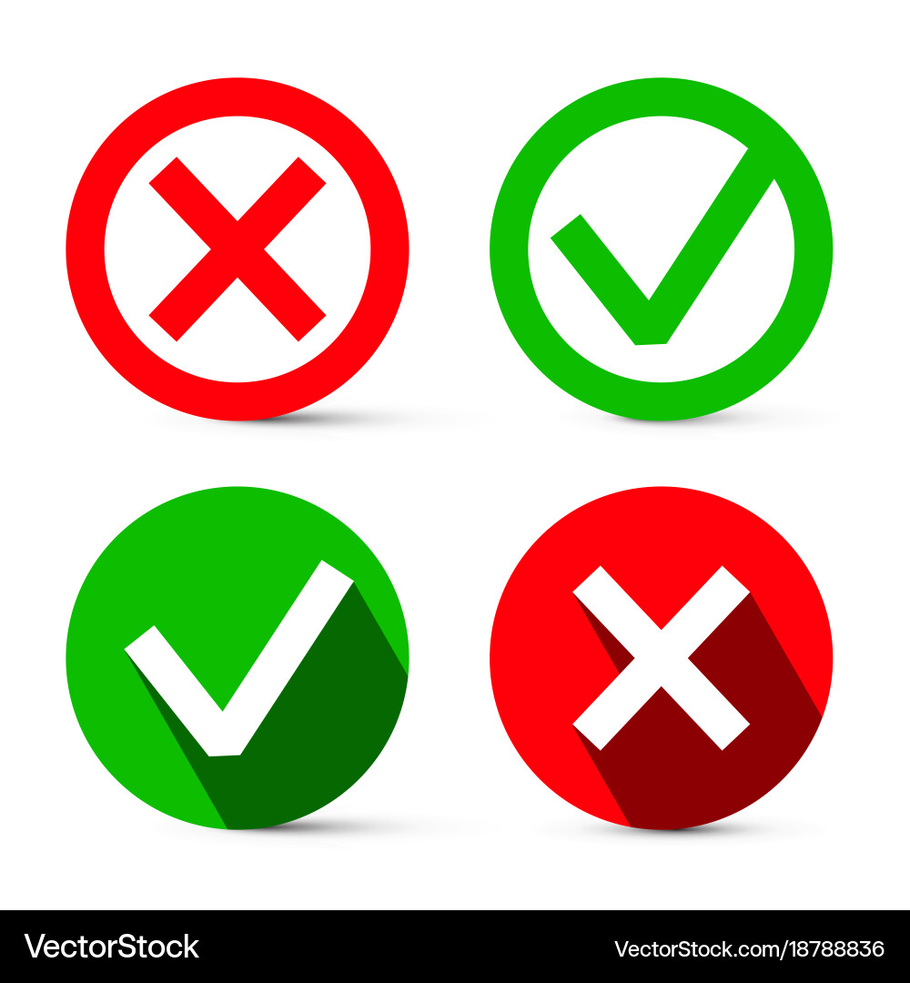 Tick - cross red and green symbols check mark Vector Image