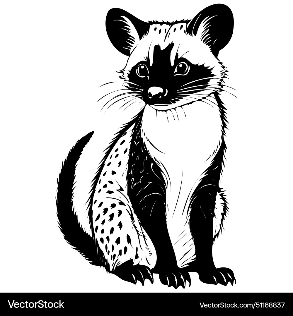 African civet sitting monochrome outline drawing African civet sitting monochrome outline drawing Vector Image