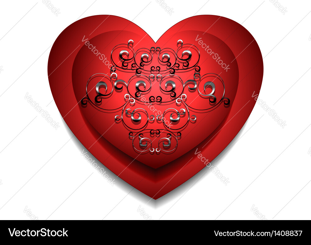 Convex red heart with silver pattern Vector Image