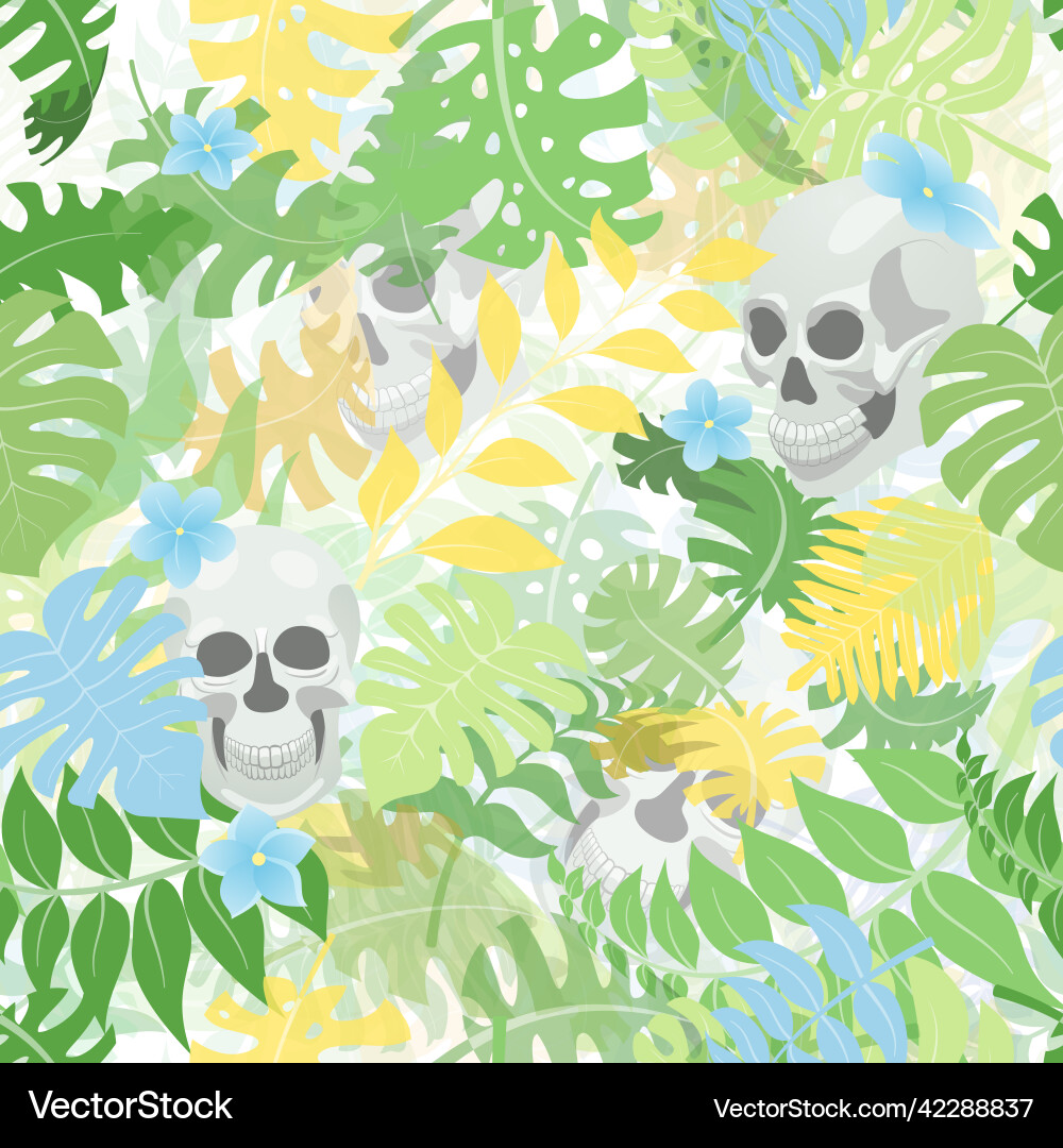 Seamless pattern with palm leaves flowers Seamless pattern with palm leaves flowers vector image