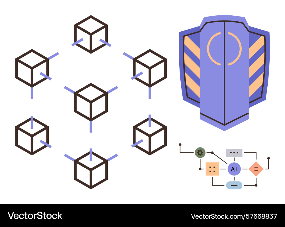 Secure blockchain network and artificial Secure blockchain network and artificial vector image