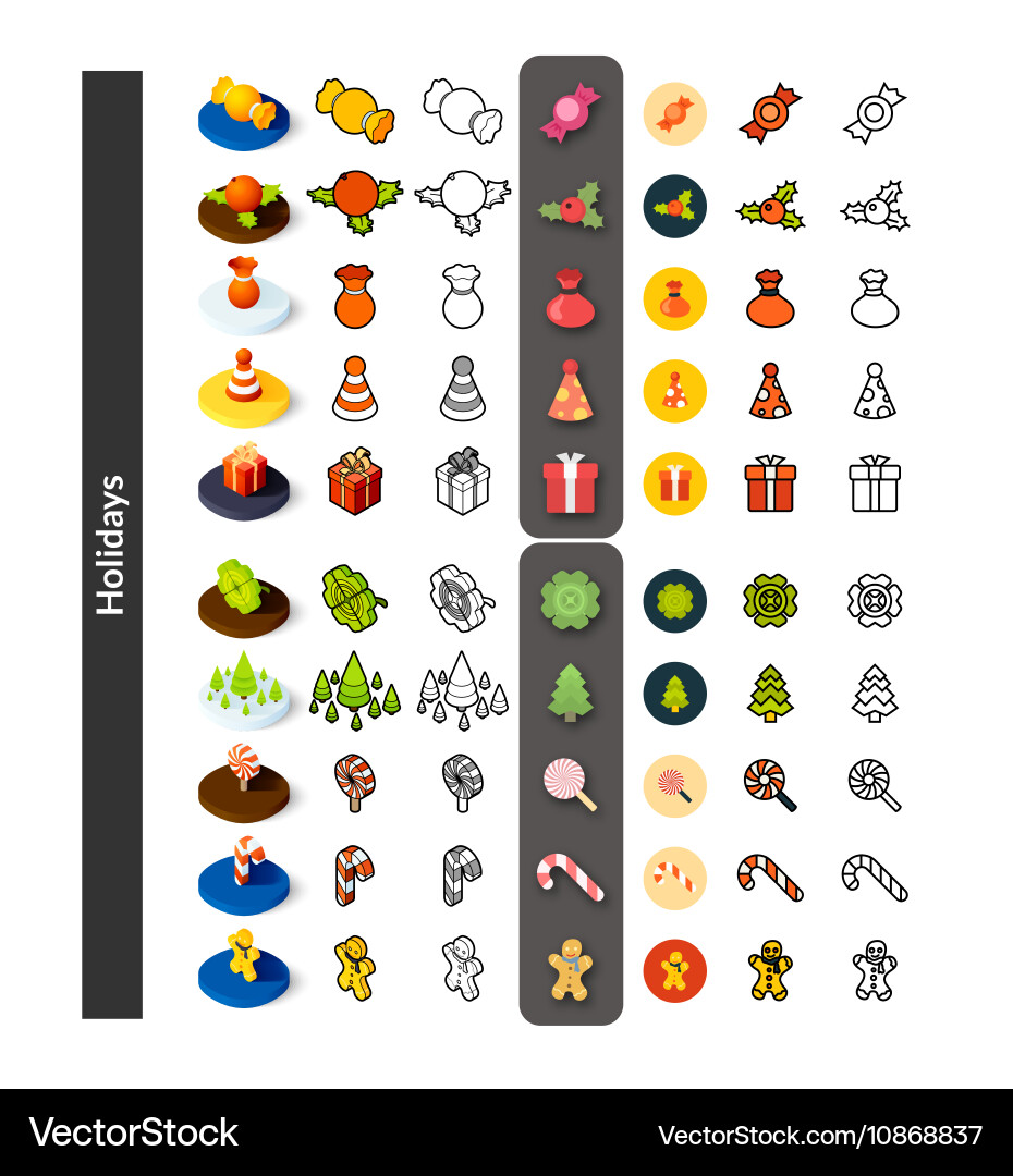 Set of icons in different style - isometric flat Vector Image