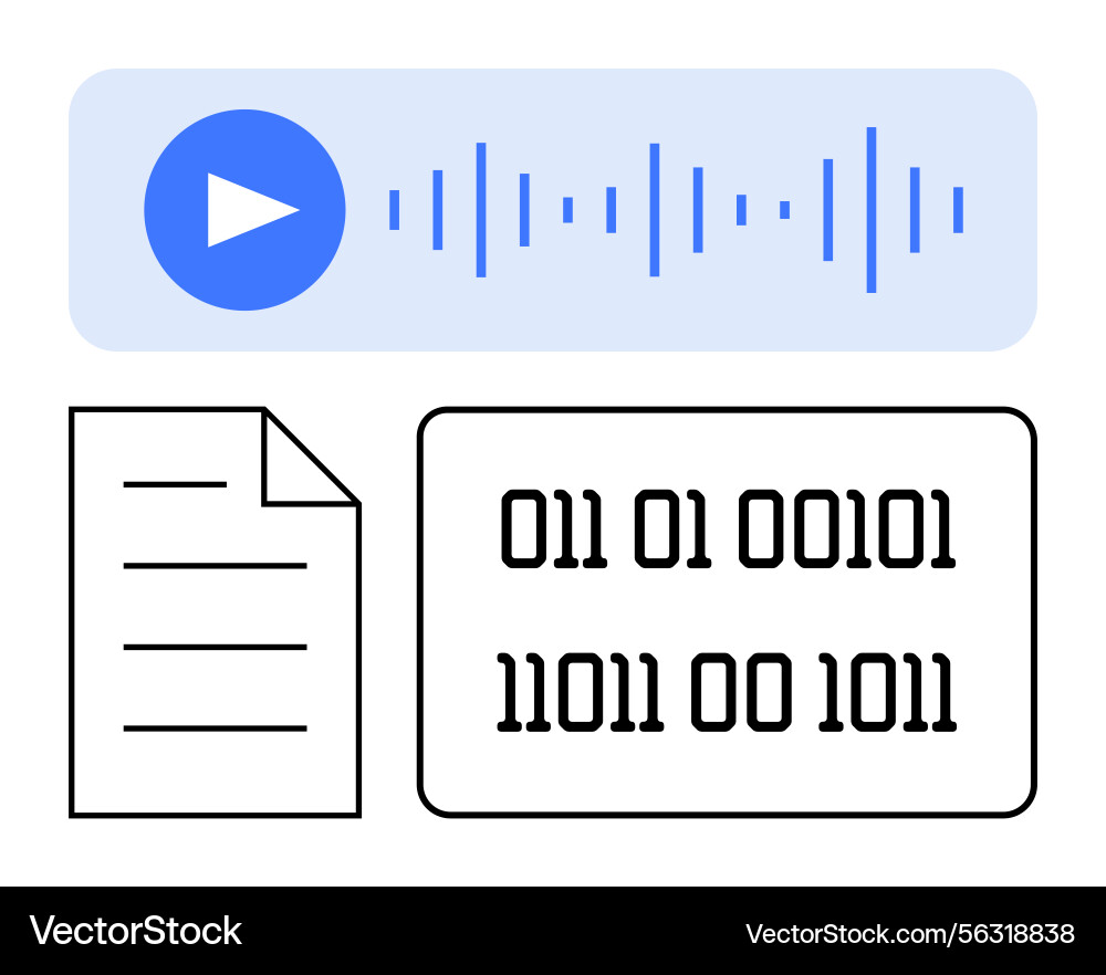 Audio playback transcription and binary data Audio playback transcription and binary data vector image