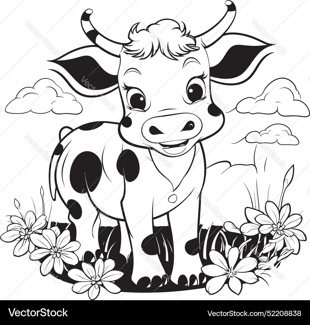 Coloring extravaganza cartoon cow emblem design Vector Image