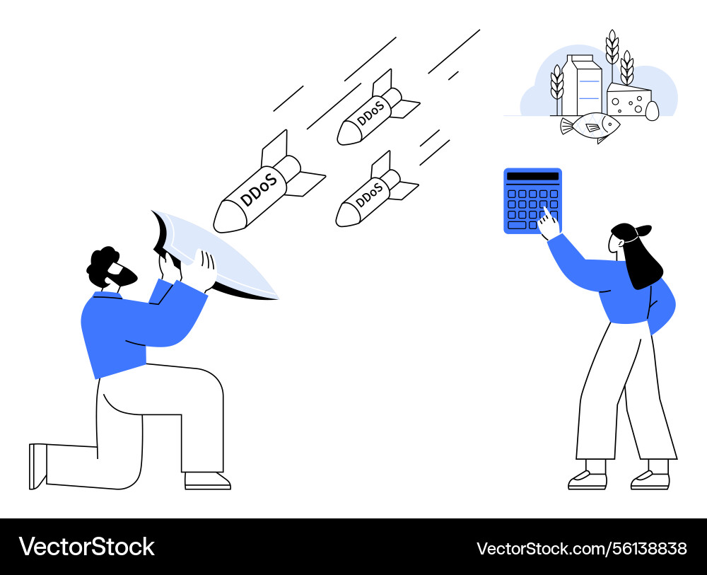 Man defending against ddos cyber attacks using Man defending against ddos cyber attacks using vector image
