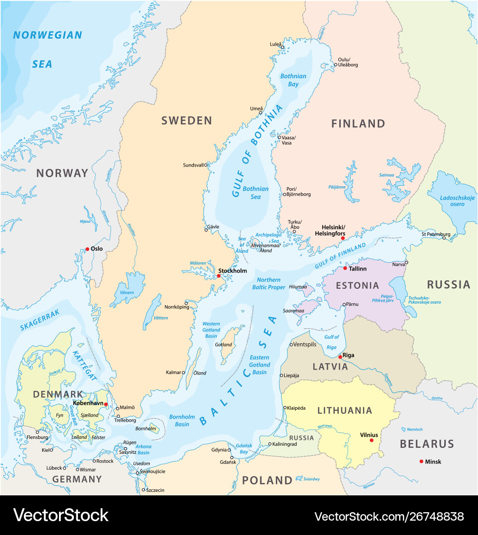 Map baltic sea northeurope – Royalty-Free Vector | VectorStock, image size:964x1080