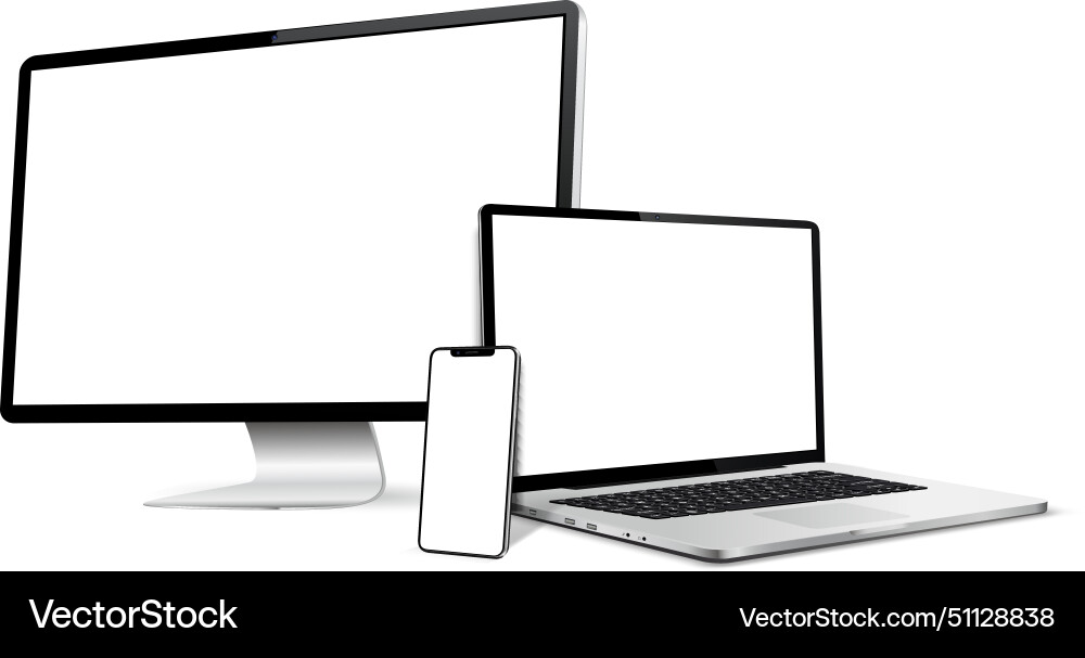 Realistic computer screen with laptop and mobile Realistic computer screen with laptop and mobile vector image