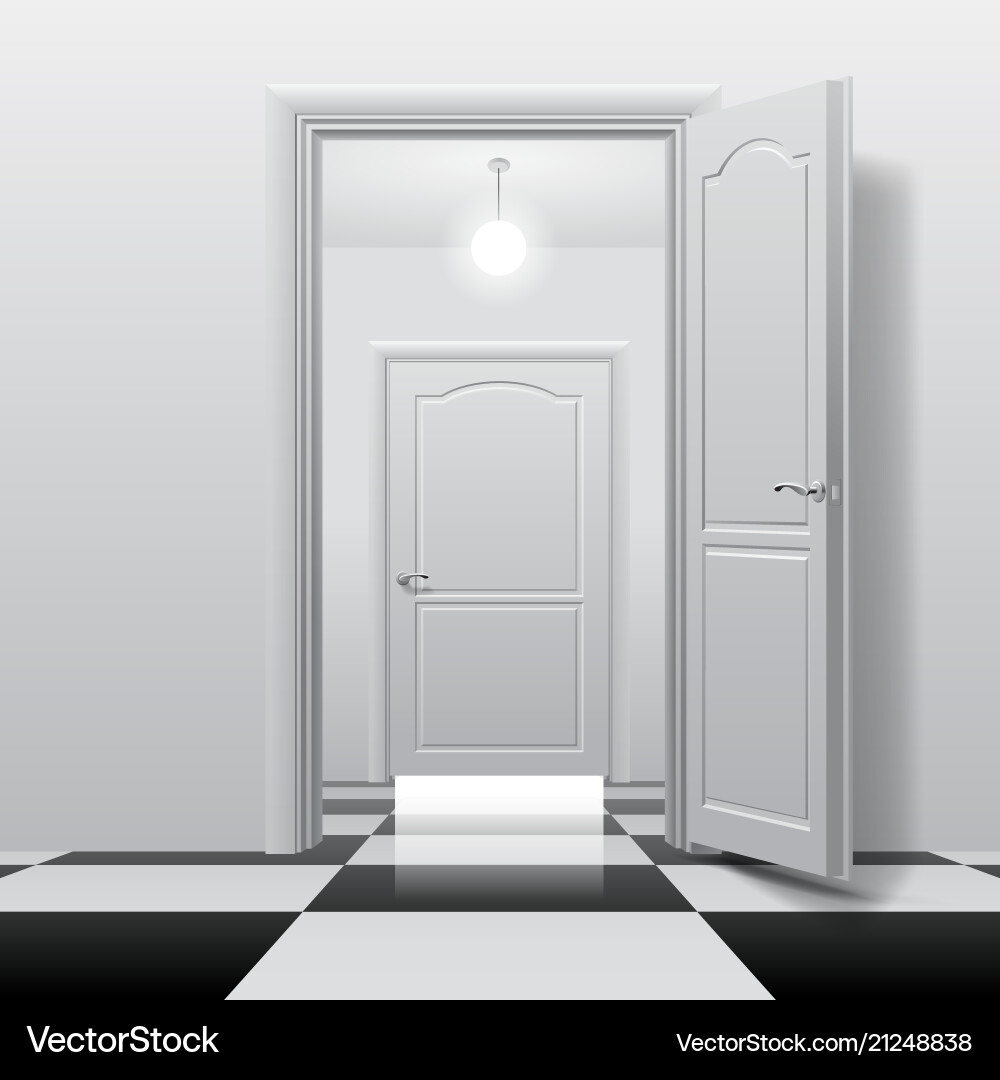 Rooms with opened and closed doors on the glossy Rooms with opened and closed doors on the glossy vector image