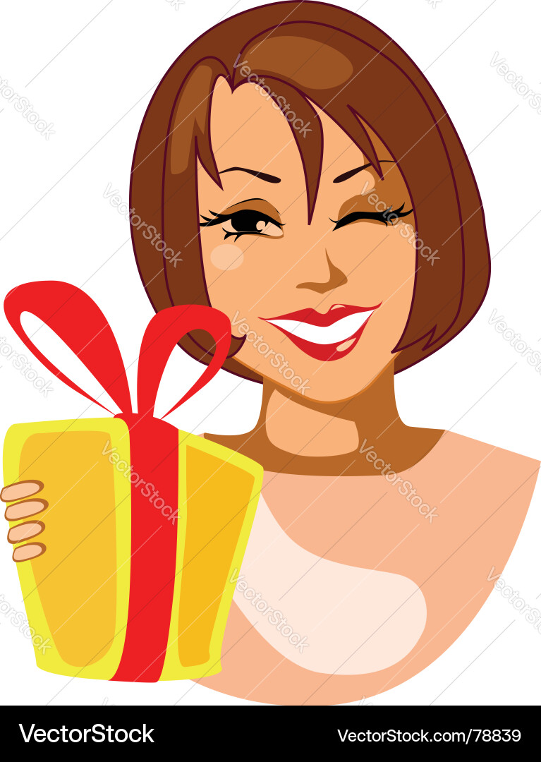 Cheerful Woman with Gift Vector Image