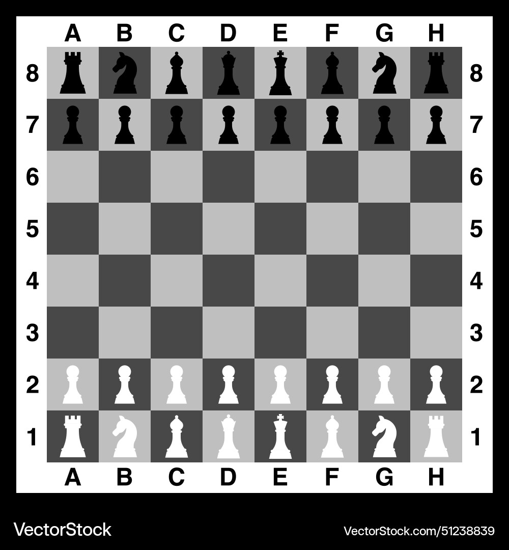 Depicts a chessboard set up for game with all Depicts a chessboard set up for game with all Vector Image