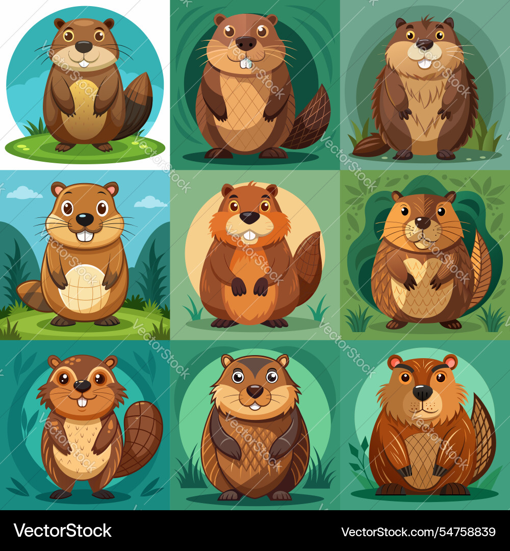 Funny beaver character in different actions big Funny beaver character in different actions big vector image