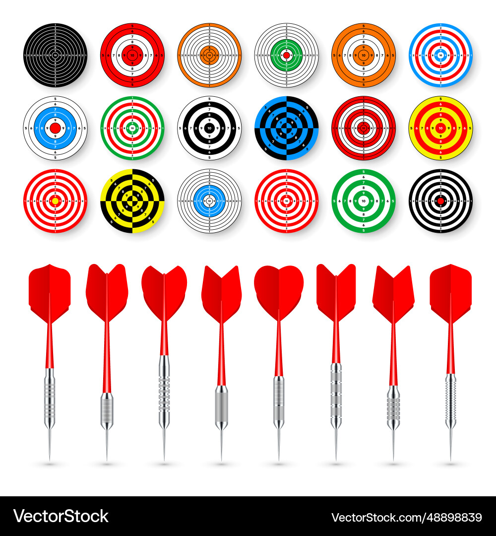 Paper targets with dart arrows and shadows Paper targets with dart arrows and shadows vector image