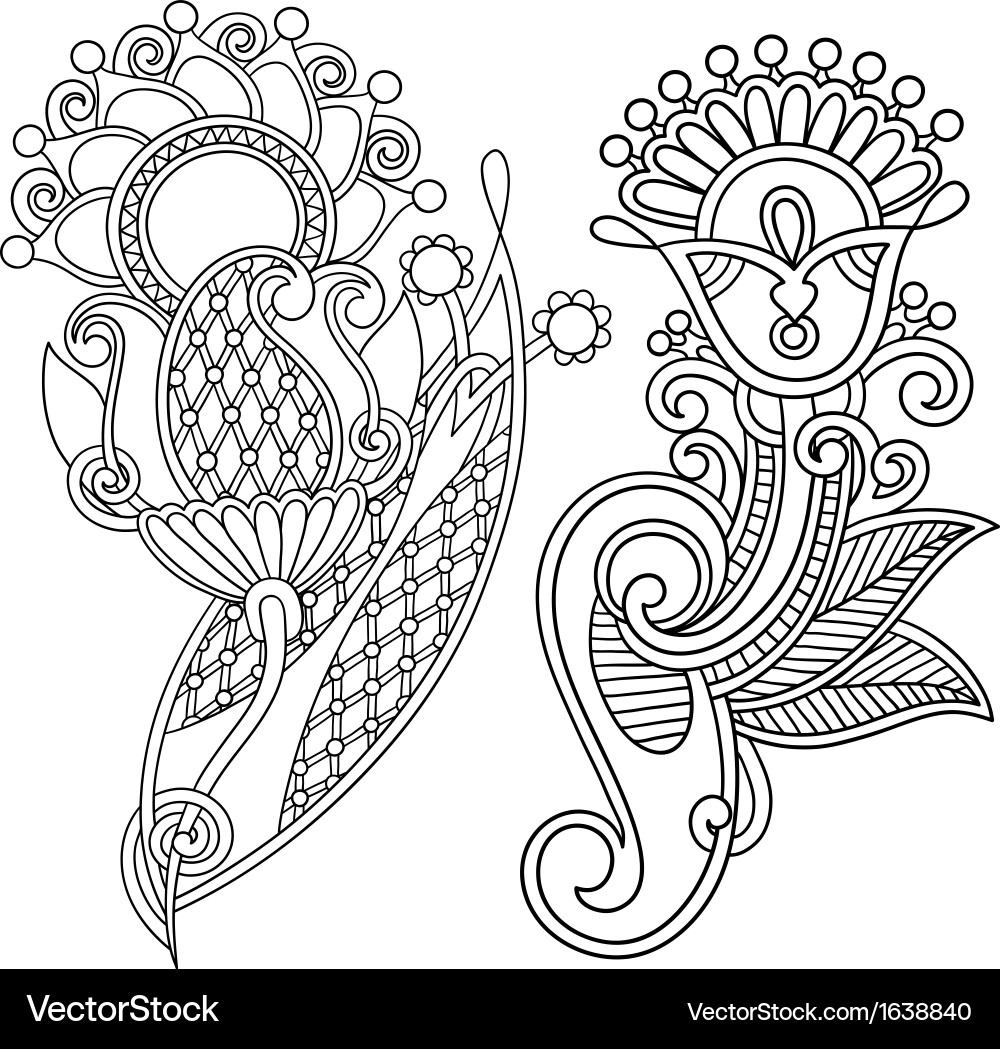 Hand zeichnen Linie Kunst ornate Blume Design Vektorbild