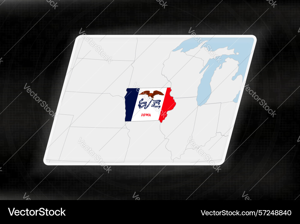 Iowa highlighted in flag colors on geographic map Iowa highlighted in flag colors on geographic map vector image