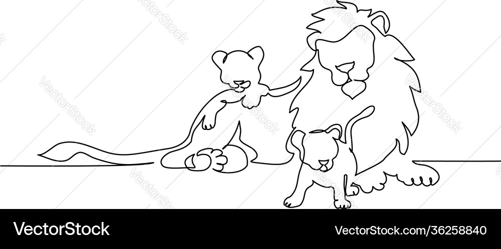 Lion with a mane lying continuous one line Vector Image