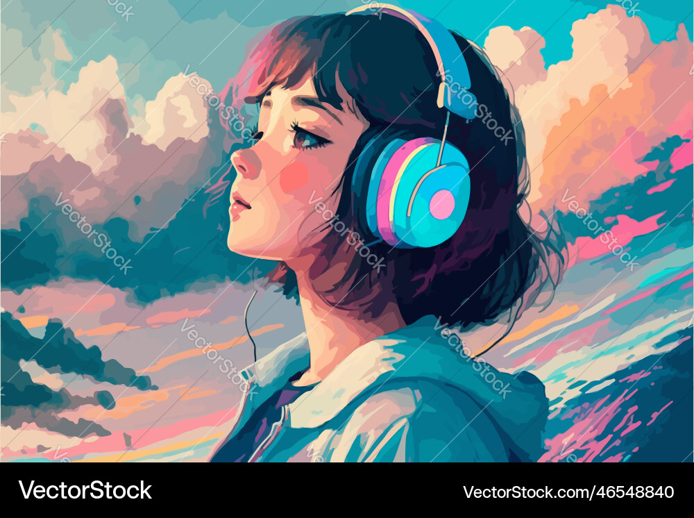 Lofi girl young woman looking in the distance Lofi girl young woman looking in the distance vector image