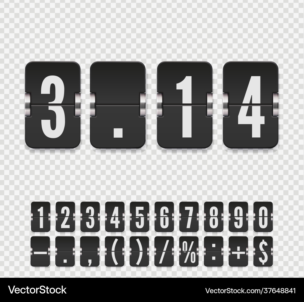 Analog countdown number font flip Analog countdown number font flip vector image