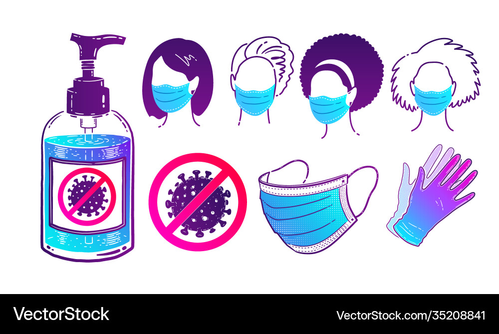 Collection virus protection items vector image